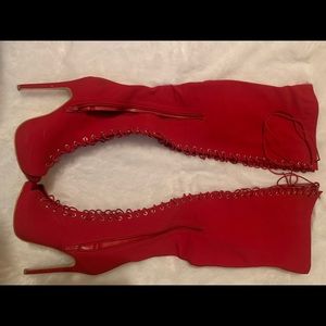 Red laced up boots